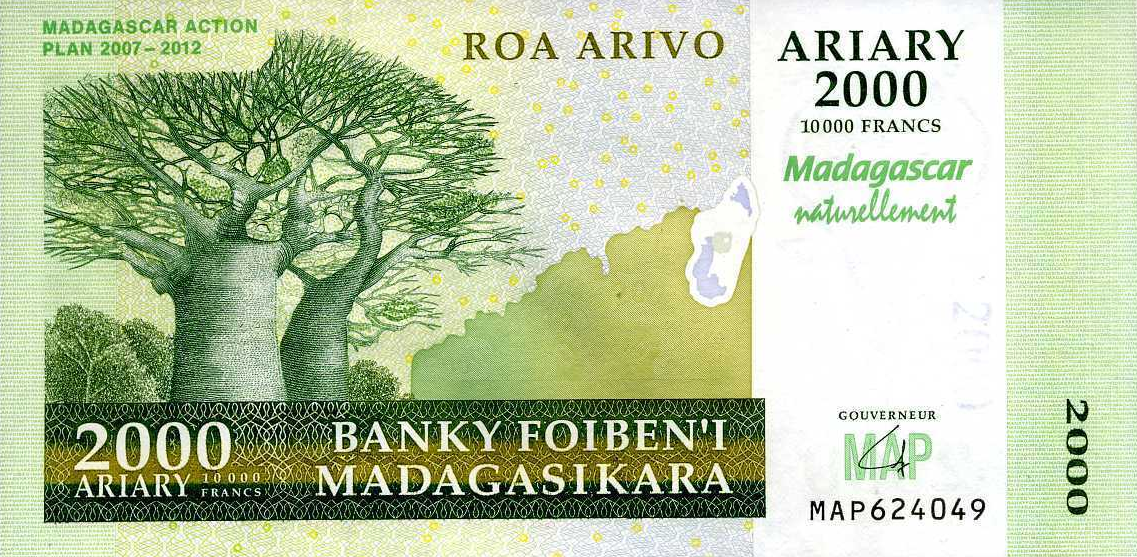 P 93 Madagascar 2000 Ariary Year ND